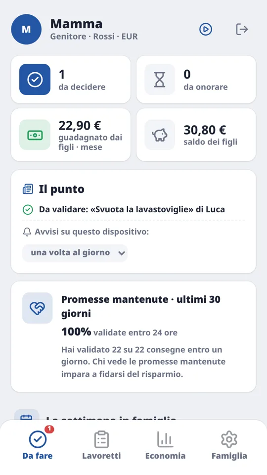Il cruscotto del genitore